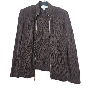 Vintage St. John S/M Brown Jacquard Santana Knit 2 Piece Set Jacket Tank Career